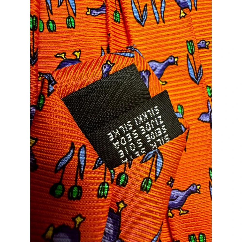 Cape Cod Neckwear Duck Novelty Tie Orange Silk Coastal Prep Nantucket - Picture 3 of 6
